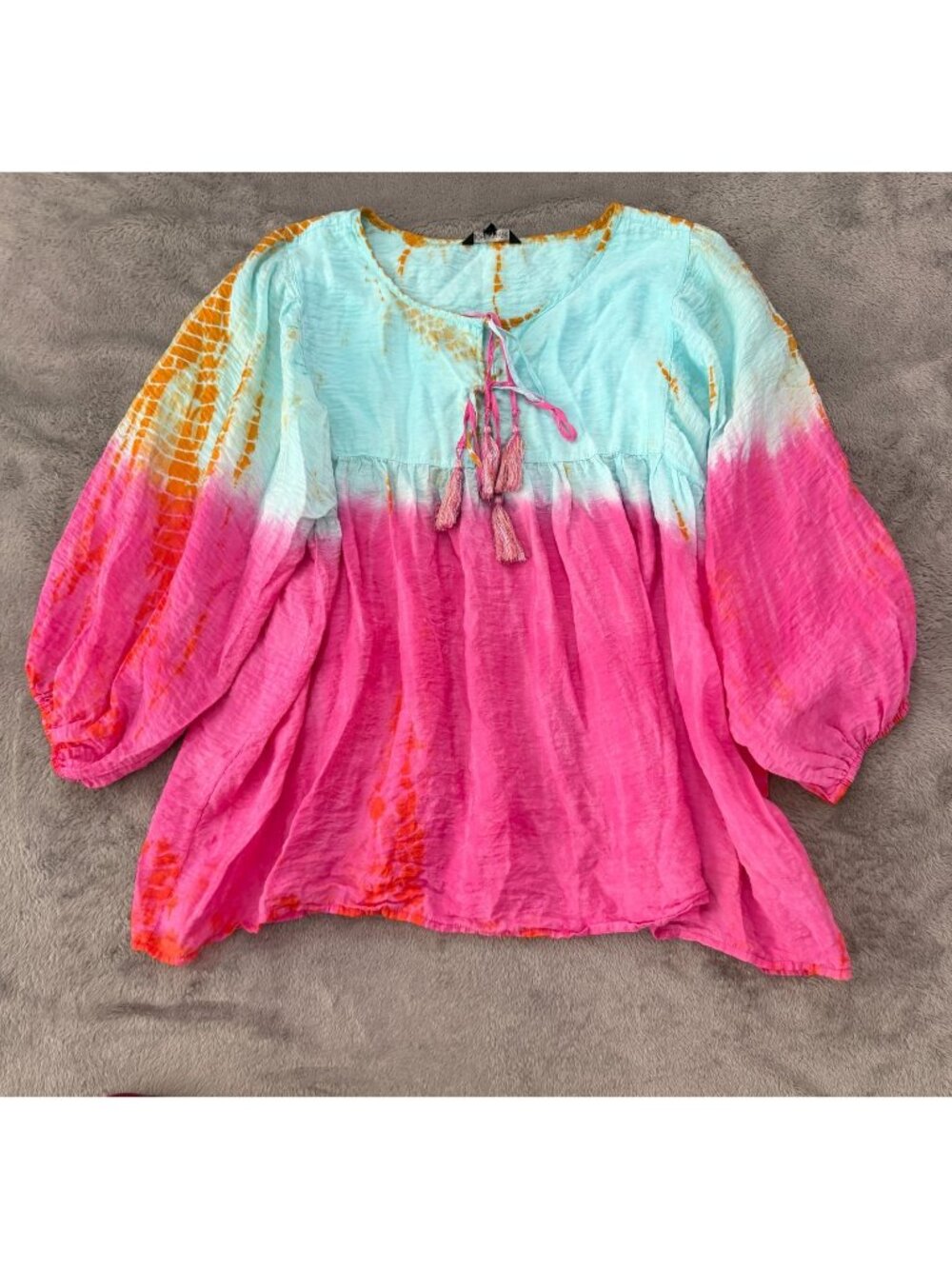 John Mark Tie Dye Boho Blouse Peasant Top Shirt MEDIUM *flaw